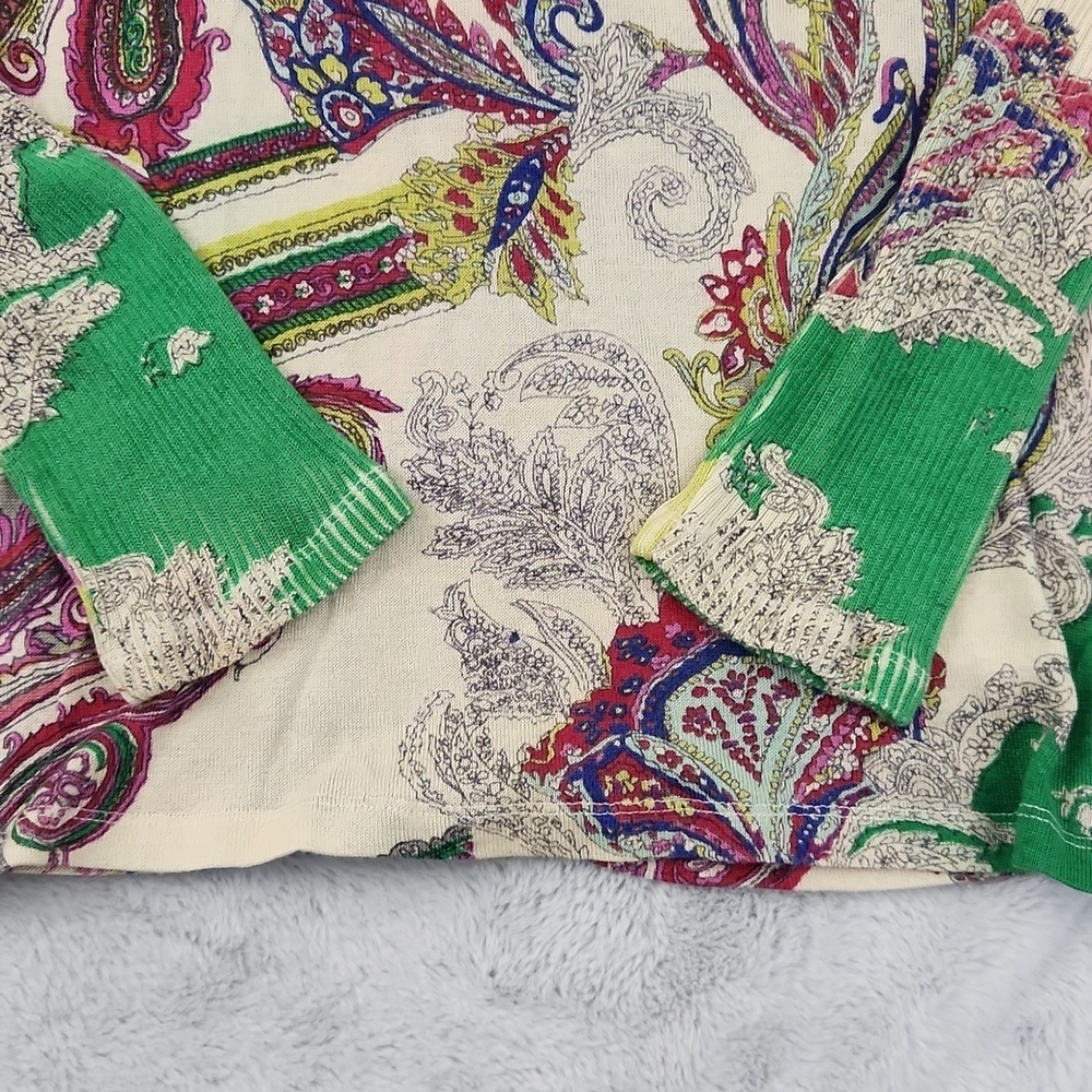 Pashma 50% Silk 50% Cashmere Paisley Knit Sweater Green Purple Size XL - Picture 5 of 10
